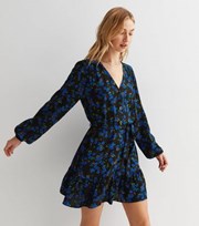 New Look Black Floral Button Front Mini Smock Dress